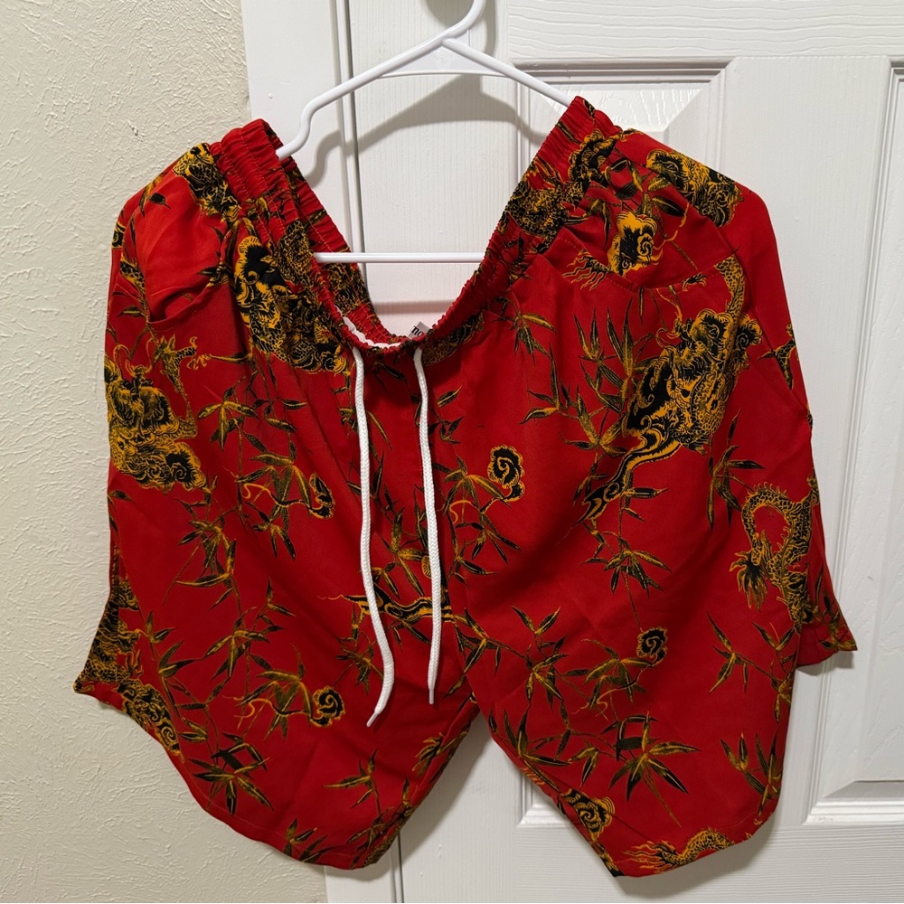 Red Dragon Print Shorts
